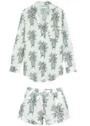 Desmond & Dempsey Howie Printed Cotton Pyjama set - White XL