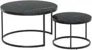 Artiss Coffee Table Set of 2 Marble-Effect Top Bedside Bed Sofa Side Nesting Tables Laptop Desk, Home Furniture Living Room Office, Metal Frame Rectangular End Particle Board Black