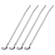 4Pcs 8.6" Stainless Steel Spoon Straws Reusable Twist Handle Spoon, Silver