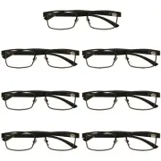 7 Packs Mens Rectangle Metal Frame Reading Glasses Black Spring Hinge Readers