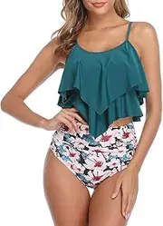 [Century Star] Women's Swimsuit Sexy Swimwear Bikini Set Two Piece Ruffle Top and High Waist Bikini Bottoms Swimsuit Beach Fashion