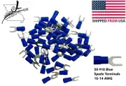 50x #10 Blue Spade Terminal 16-14 AWG Wire Electrical Connector Fork End Crimp