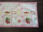 45.5"x12.25" Lined TABLE RUNNER w/"STRAWBERRIES" Print/RED Gingham Borders NEW