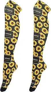 [Caihoyu] Thigh Socks for Women Breathable Over Knee Thin Tight Long Stocking High Football Socks for Daily Wear, Cosplay Home Sweet Home Sunflower Black, Home Sweet Home Sunflower Black
