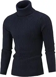 [JEShifangjiusu] Mens Slim Fit Turtleneck Sweater Soft Knitted Long Sleeve Sweater for Men Pullover Turtle Neck Shirt, Navy Blue, L