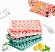 Round Ice Cube Tray Set of 4 Pack,Mini Ice Ball Maker Mold for Freezer,Reusable Ice Cube Molds for Cocktail Whiskey Tea & Coffee with 1 Ice Scoop(Blue+Pink)