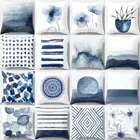 Blue Ink Flower Pillowcase Abstract Geometric Polyester Cushion Cover Bedroom