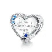 Shining Starlight Silver plating Heart Shaped Beads Bright Lettering Charms for Jewelry