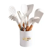 1Set Silicone Kitchen Cookware High Temperature Resistant Non-Stick Wooden Handle Silicone Spatula Baking Tool With Storage Box
