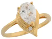 10k or 14k Yellow Gold White Pear Shaped and Round CZ Solitaire Engagement Ring