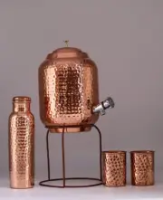 100% Pure Copper Dispenser Handmade Water Pitcher Pot 5L With 2 Glass and bottle