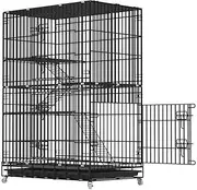 4-Tier Large Cat Cage with Free Hammock & Ramp Ladders - Folding Metal Wire Cat Enclosures Cat Playpen - Cat Cages Indoor for Ferret Rat Chinchilla Kittens, Black