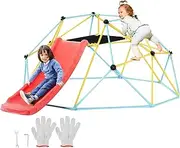 VEVOR Climbing Dome, 8FT Geometric Dome Climber with Slide, for Kids 3 to 9 Years Old, Jungle Gym Supports 600LBS and Easy Assembly, with Climbing Grip, Outdoor and Indoor Play Equipment for Kids