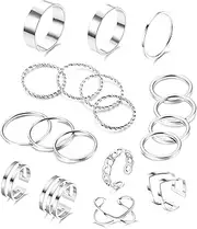 [Kakonia] 19PCS Stainless Steel Rings for Women Knuckle Rings Stackable Rings Silver/Gold Rings for Women Simple Adjustable Stacking Rings Jewellery