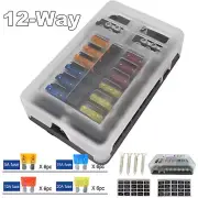 12-Way Blade Box Fuse Block Marine FuseBox Auto Holder 12V Bus Bar 32V Car Kit