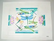 Dragonfly Lotus Hand Painted Needlepoint 13 Mesh Canvas Rectangle Box Shape
