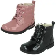 GIRLS CLARKS DABI LACE TODDLER CASUAL ZIP WINTER PATENT FIRST ANKLE BOOTS SIZE