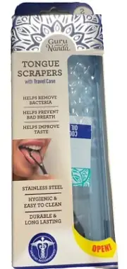 GuruNanda Stainless Steel Tongue Scraper (2 Pk) Travel Case Sample Pulling Oil