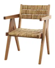 Peyton Lane Handmade Teak Wood Mid-Century Accent Chair with Wrapped Banana Leaf Seat