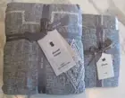 West Elm Linen Ladder Stripe Embroidery duvet King 2 king Shams slate white New