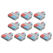 10pcs Din Rail Press Quick Terminal Blocks Splicing Wire Connectors(2 in 6 out)