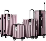 [AUSWAY] 4Pcs Luggage Set Suitcases Carry On Traveller Hard Shell Checked Bag Front Hook Lightweight Rose Pink