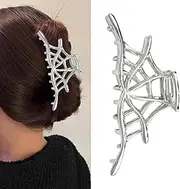 Halloween Spider Web Silver Metal Claw Clips for Women Girls - Goth Hair Accessories, Nonslip Hair Clip for Halloween Cosplay Party
