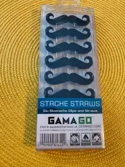 Gama Go Stache Straws - 6 Mustache Clips and Straws Reusable