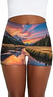 [RKJVB] Women Shorts Sunset Reflection Gym Shorts Workout Shorts Yoga Shorts Running Shorts