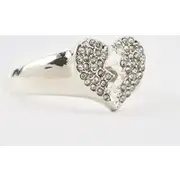 Mens Iced Broken Heart Ring In Silver