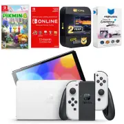 Nintendo Switch White OLED Console + Pikmin 4 + NSO 1 Year Family Membership