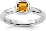 [JewelryWeb] 925 Sterling Silver Bezel Polished Stackable Cushion Cut Citrine Ring-Stackable-Ring for Women
