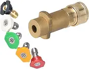 Brass Pressure Washer Gun Adapter with 1/4" Female Quick Connect Fitting,with 5-Pack Nozzles Spray Tips Multiple Degrees,Fit K Archer K Series,Nice with Foam Cannon