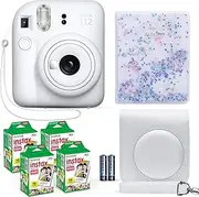 [Fujifilm] Instax Mini 12 Instant Camera Clay White + Fuji Film Value Pack (40 Sheets) + Shutter Accessories Bundle, Incl. Compatible Carrying Case, Quicksand Beads Photo Album 64 Pockets