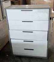 Priceworth Sherry 5 Drawer Chest - Glossy white with Acacia & MDF Material