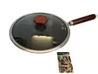 21st & Main Wok Stir Fry Pan Wooden Handle 11" Cast Iron non-stick w/ Lid NEW!