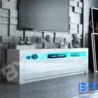 RGB LED 200cm TV Stand Cabinet Wooden Gloss Front Entertainment Unit White