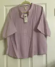 NWT $148 Eileen Fisher Mallow Organic Cotton Lofty Gauze Stand Collar Top M L XL