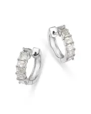 Bloomingdale's Fine Collection Diamond Emerald Cut Diamond Huggie Earrings in 18K White Gold, 1.0 tcw
