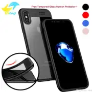 iPhone X Clear TPU,PC Shockproof cover Case free Tempered Glass Screen Protector