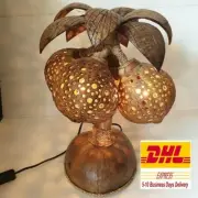 Coconut Tree Sculpture Table Lamp 3 Shades Coconut Shell Tropical Tiki Bar Decor