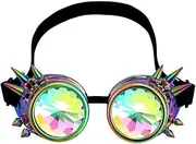 Kaleidoscope Rave Glasses, Steampunk Aviator Pilot Motorcycle Music Festivals Goggle, Drunk Prism Refraction Glasses
