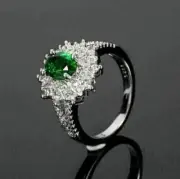 2.00Ct Oval Cut Simulated Emerald Halo Engagement Ring 14K White Gold Plated
