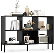 Giantex 6-Cube Storage Bookcase, 3-Tier Wooden Open Bookshelf with 5 Metal Legs, Freestanding Display Cabinet Rack with Adjustable Shelves for Bedroom, Living Room, Home Office, Black