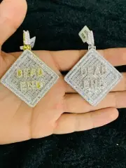 14k Gold Finish Dead End Sign Hip Hop Simulated Diamond Charm Pendant w/ Chain