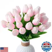 Drewev 30 Pcs Tulips Artificial Flowers Fake Pink Tulips Pink Artificial Flow