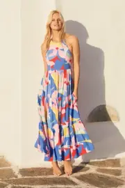 Mister Zimi Leilani Dress in Oahu halter maxi dress Size 14 Tropical NWT $189