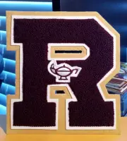 NEFF Varsity Letter "R" School Letterman Purple Patch on Beige, 7" - NEW
