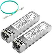 VANDESAIL 2 Pack 10GBase-SR SFP+ LC Transceiver, Multimode 850nm SFP Module, up to 300 Meters for Cisco, Ubiquiti UniFi UF-MM-10G, Netgear and so on(with one lc to lc fiber cable)