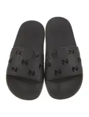 Authentic Gucci Rubber Lasercut Accent Slides Sandals Black Women’s Size 37/US 7